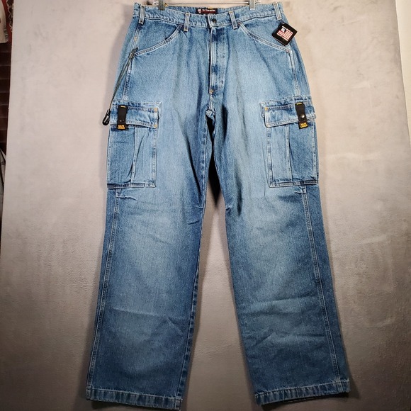 VTG Ralph Lauren Polo Jeans Co Cargo Jeans Mens 36x34 Blue Denim Military NEW - Picture 1 of 11